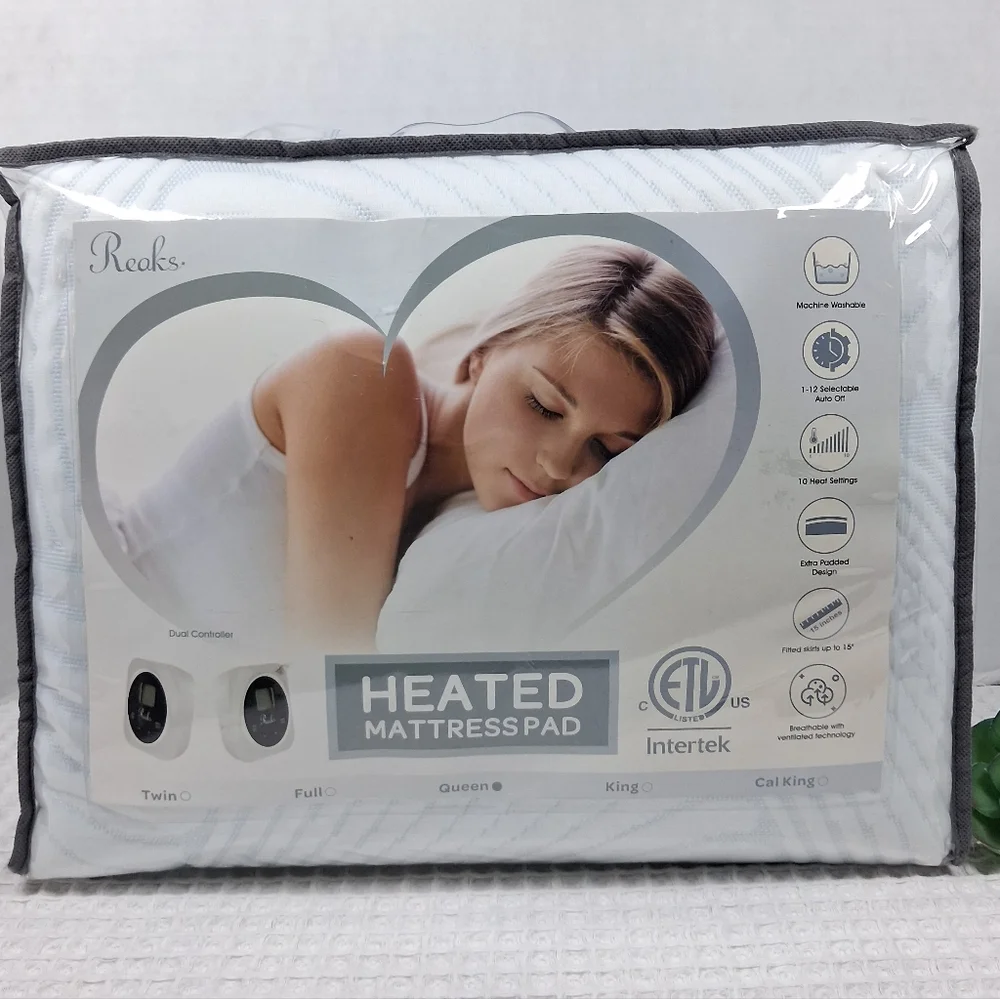 Reaks Queen Size Dual Controlled Heated Mattress Pad 10 Heat Settings 60x80
